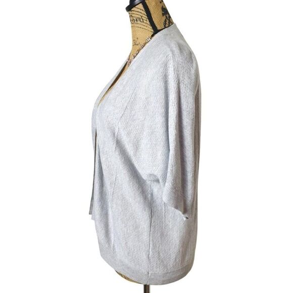 Womens Open-Front Cardigan L Lt Gray Metallic Knit Short Sleeve Top Coastalcore - Picture 4 of 5